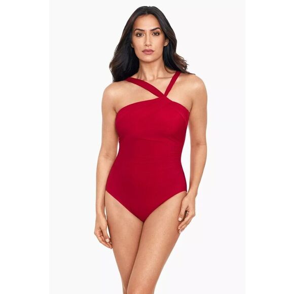New MIRACLESUIT Grenadine Red Rock Solid Europa One-Piece Swimsuit US 14 - Picture 1 of 3